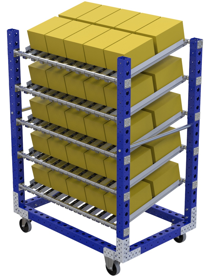 Modular & industrial material handling roller shelf cart by FlexQube