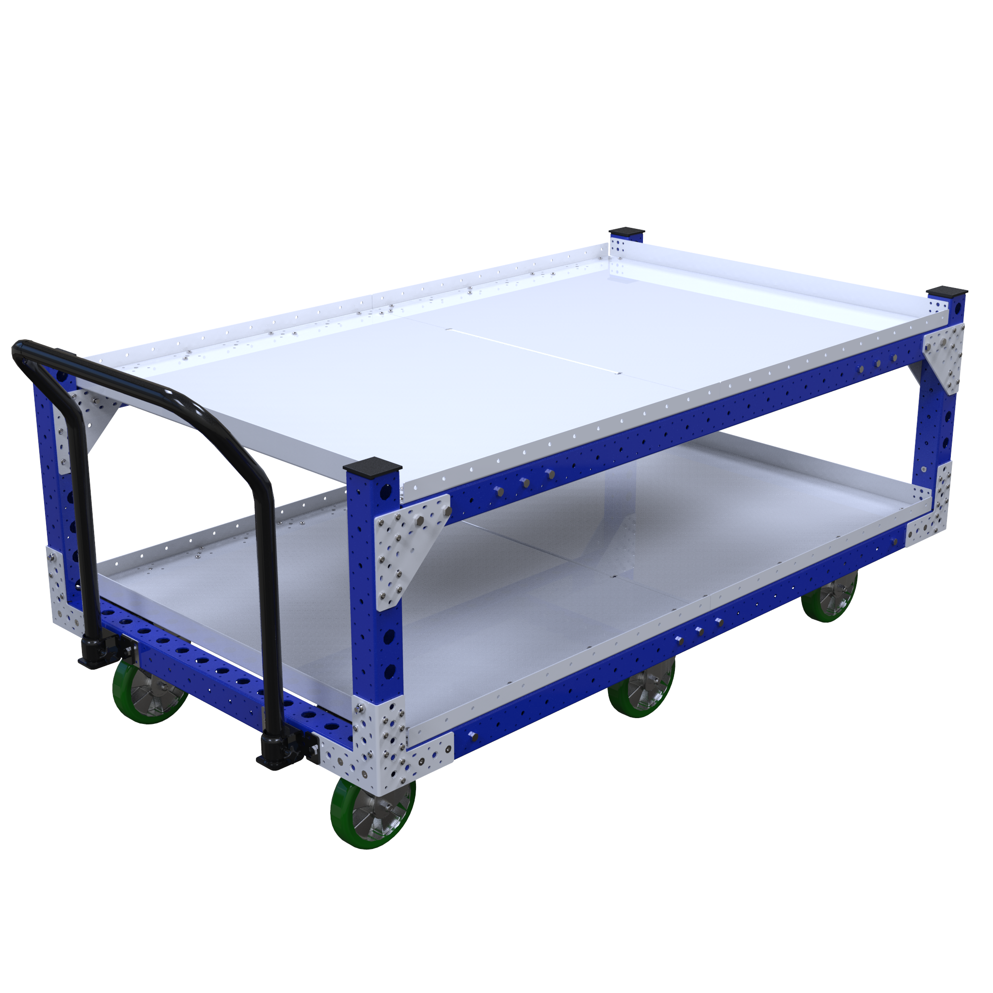 This push cart is designed for transporting containers and boxes on two levels.