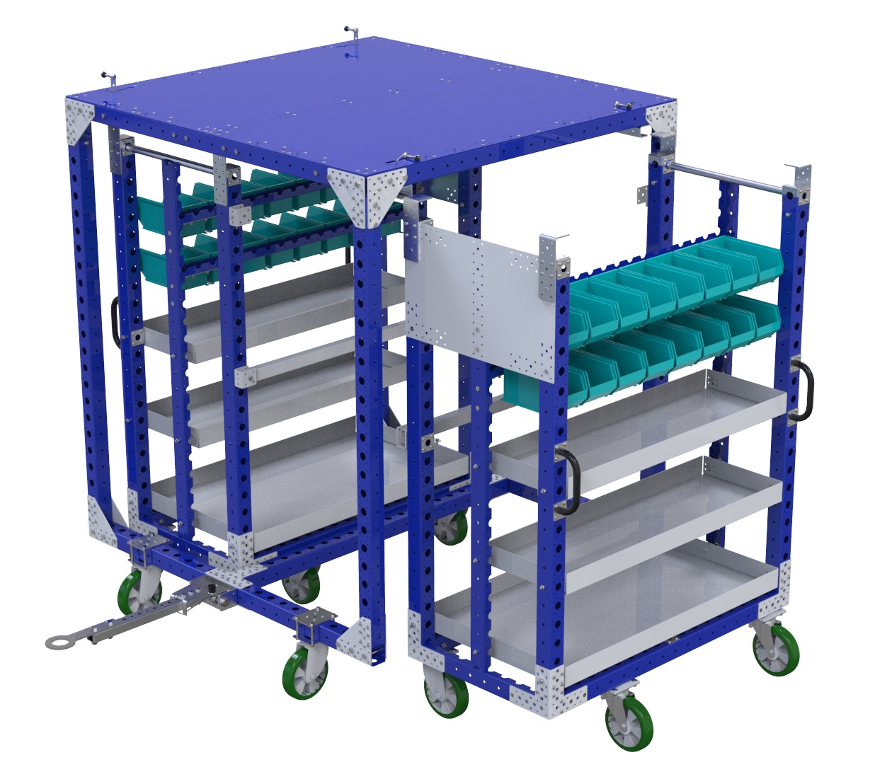 Modular & industrial material handling mother-daughter cart by FlexQube