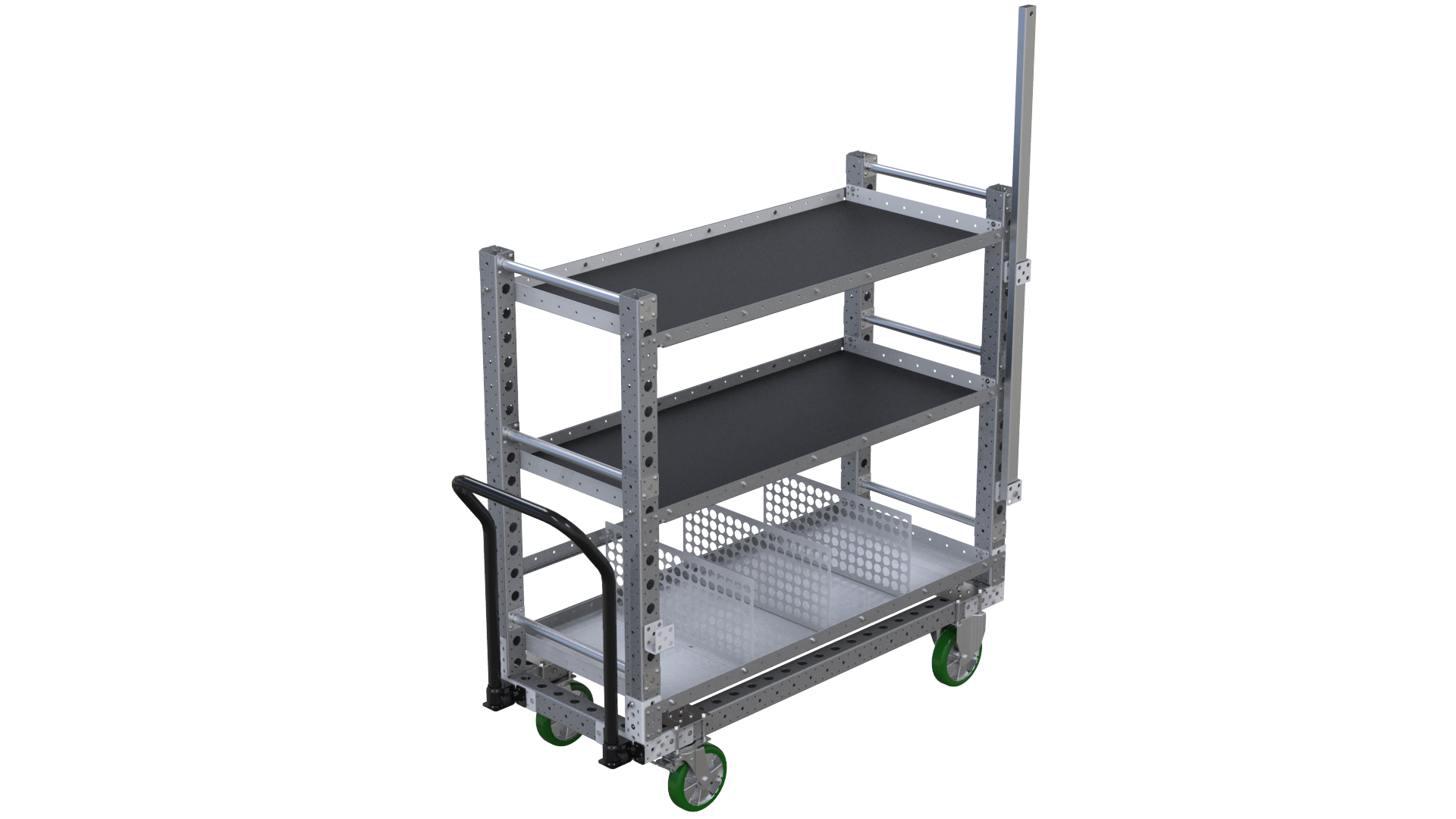 Flat shelf carts with three levels and two shelf types.