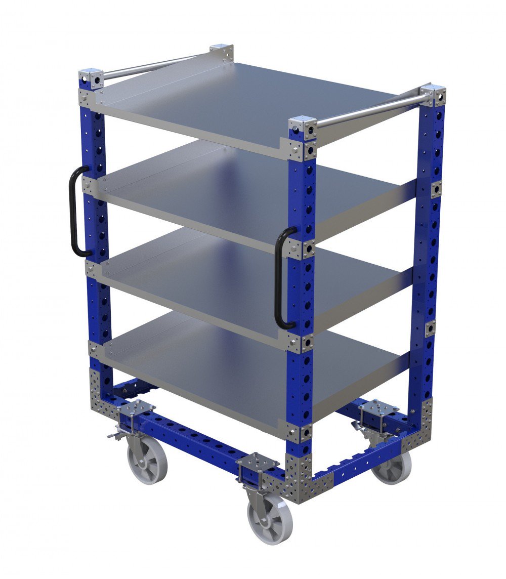 Carrito con estante de flujo FlexQube con manijas