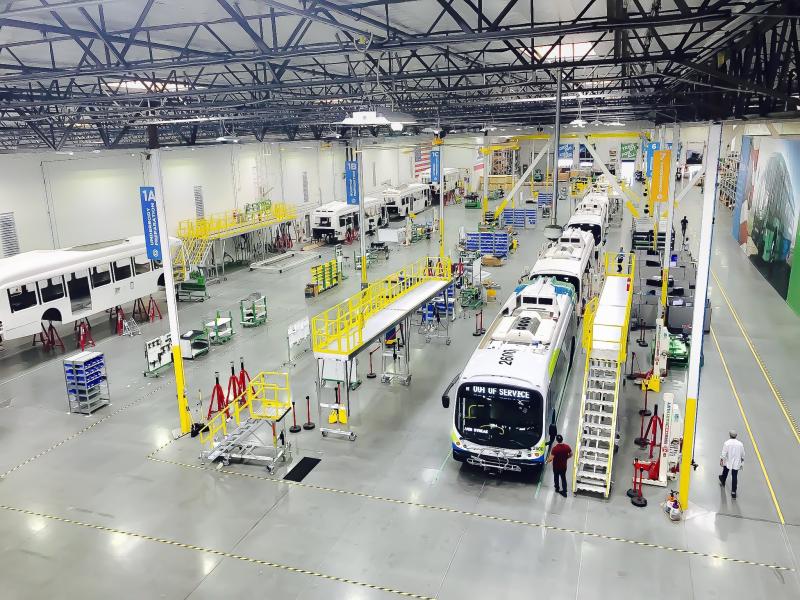 Carritos FlexQube en una fábrica de autobuses