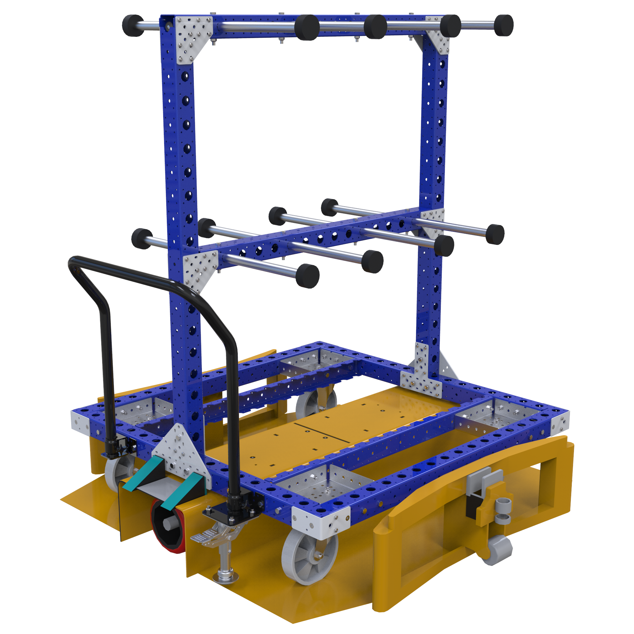 Hanging cart designed to store and transport coils hoses. 