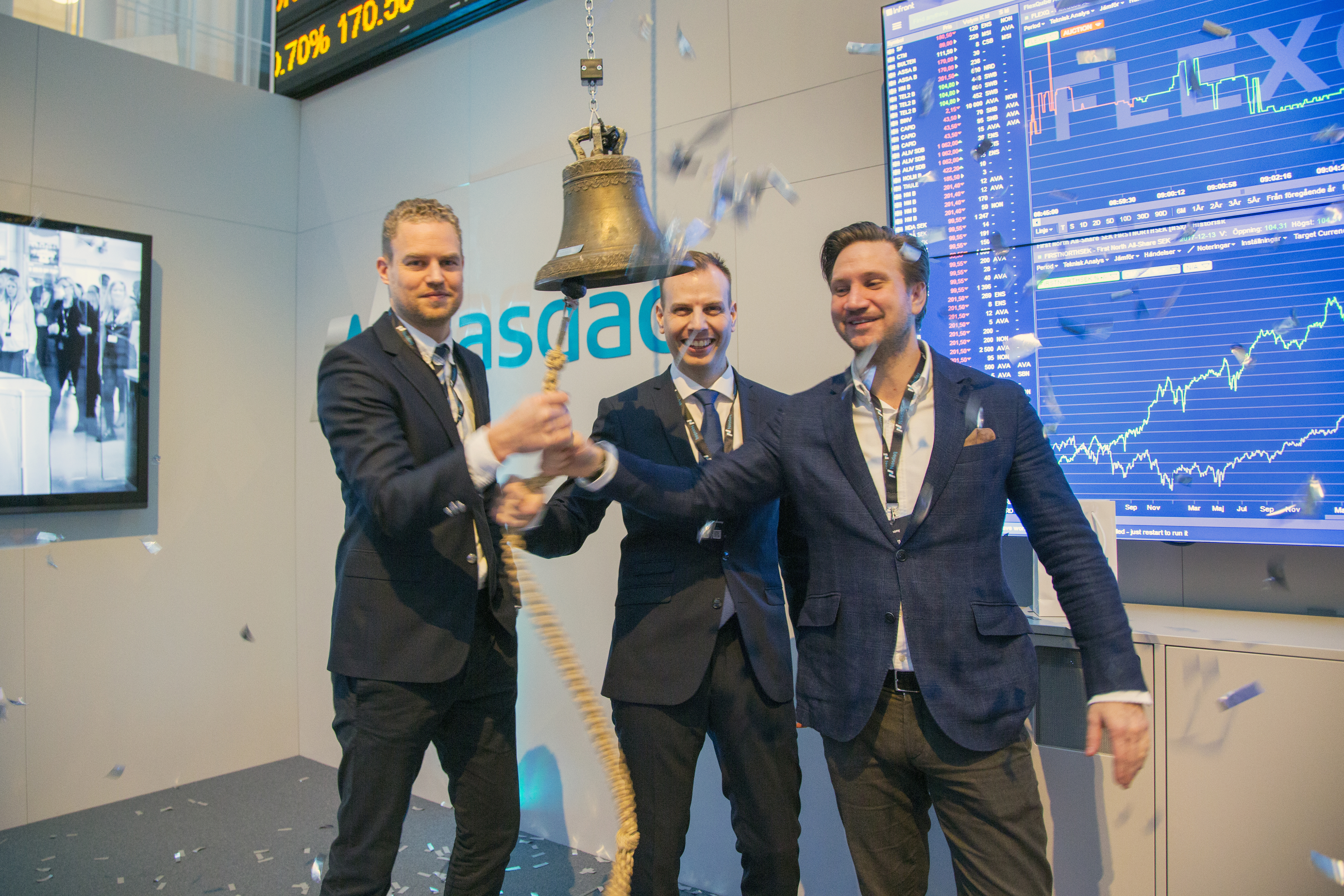 The FlexQube founders ringing the NASDAQ bell
