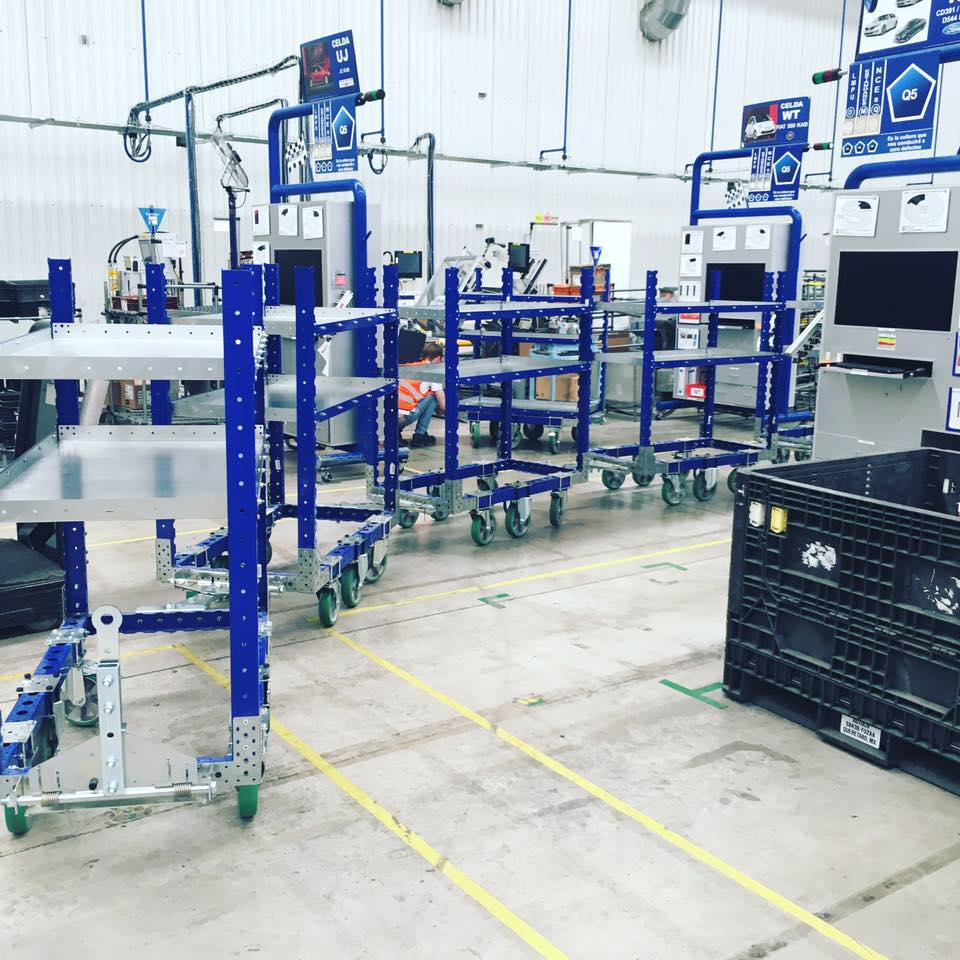 FlexQube shelf carts in a tugger train