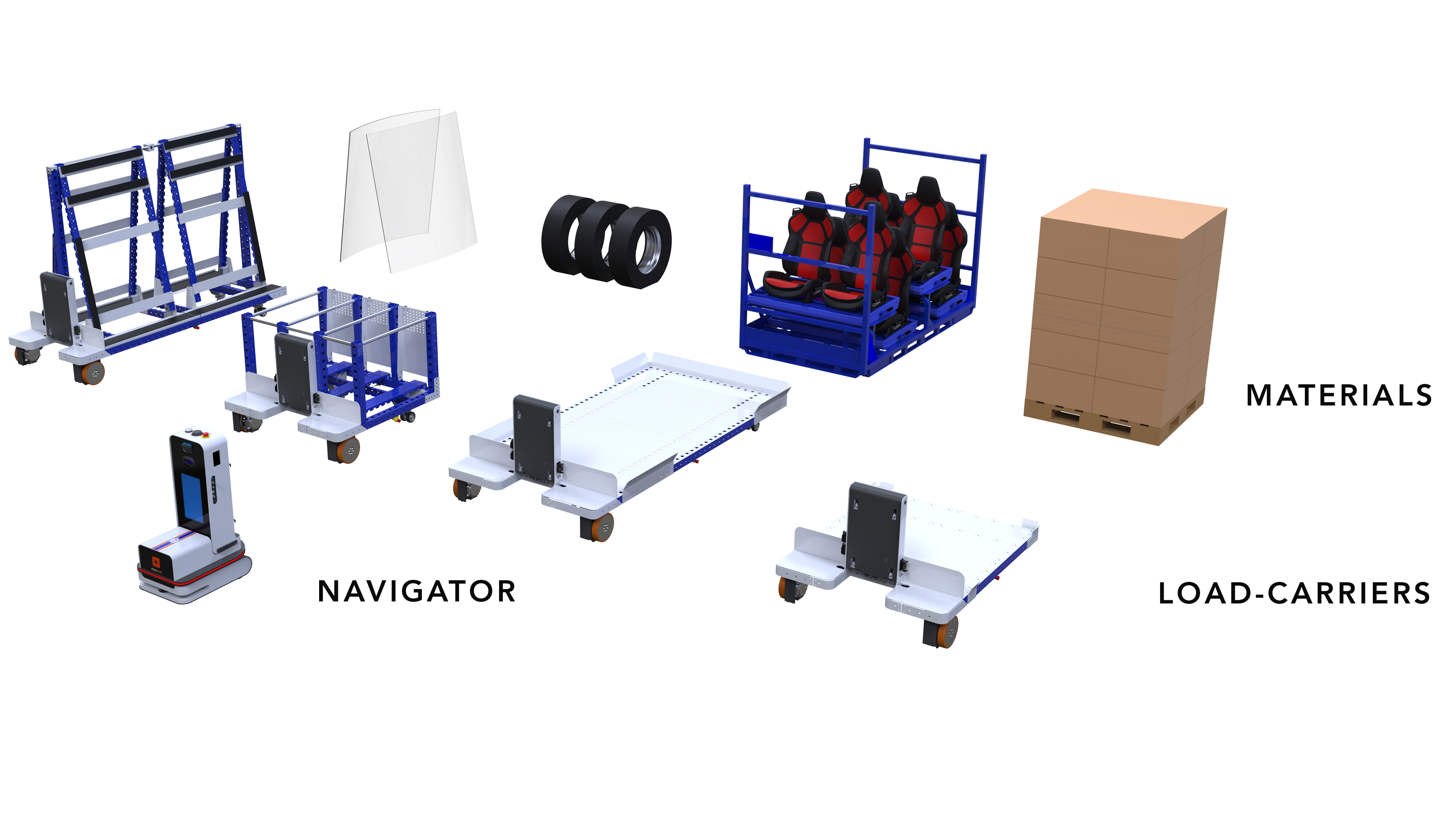 FlexQube AMR System - Navigators - Load-Carriers - Material