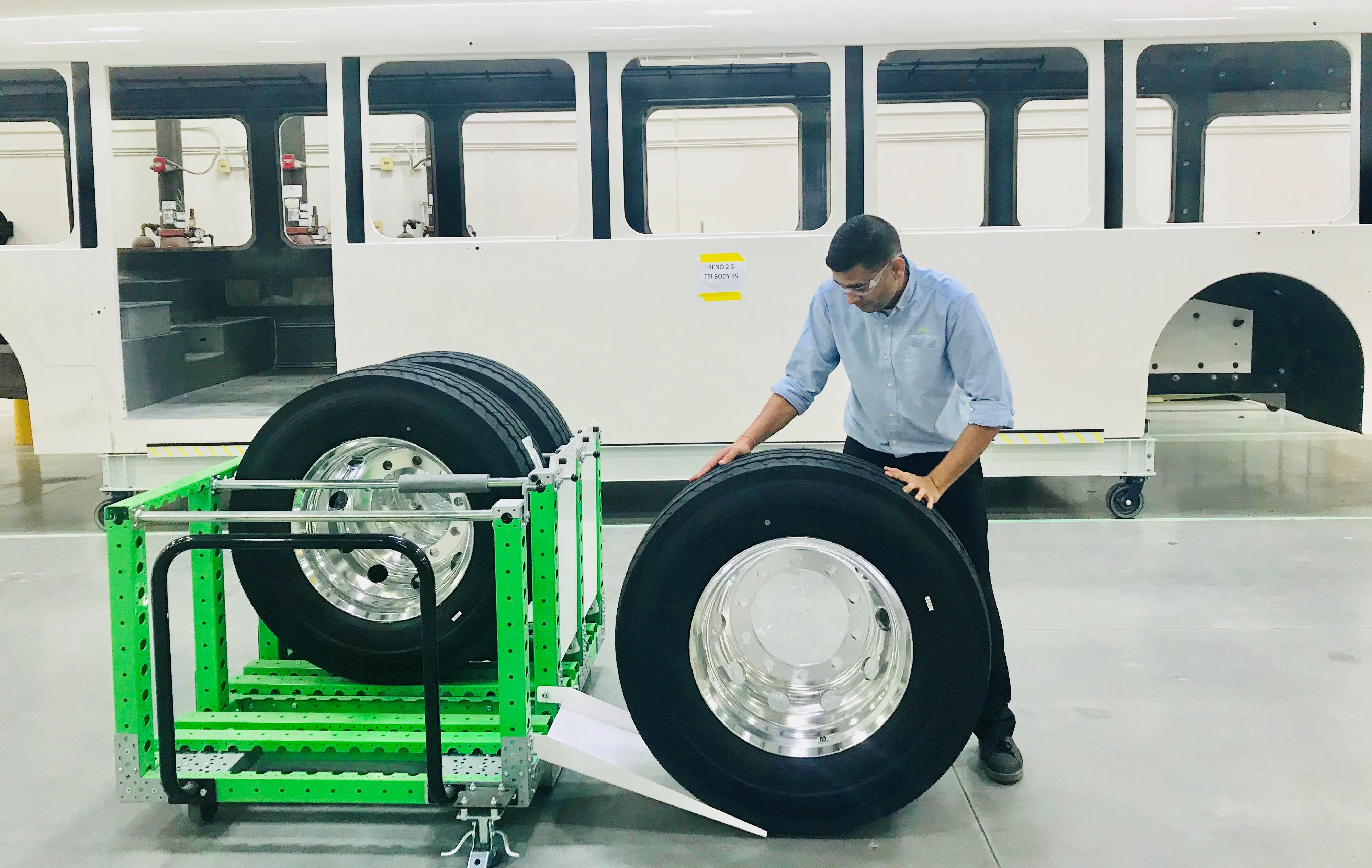 FlexQube kit carts at a bus manufacturer