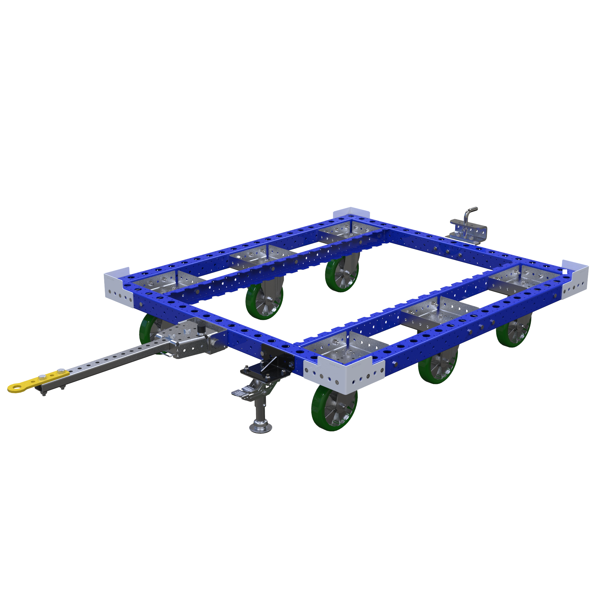 Tuggable pallet cart, since it doesn’t have a flatbed it can only be used for specific pallet/ container sizes.