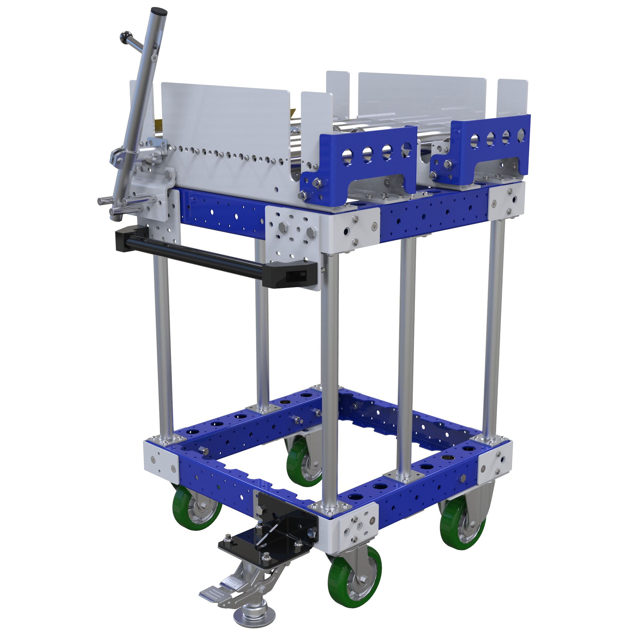 Conveyor push cart most commonly used for the transportation of pallets or containers.
