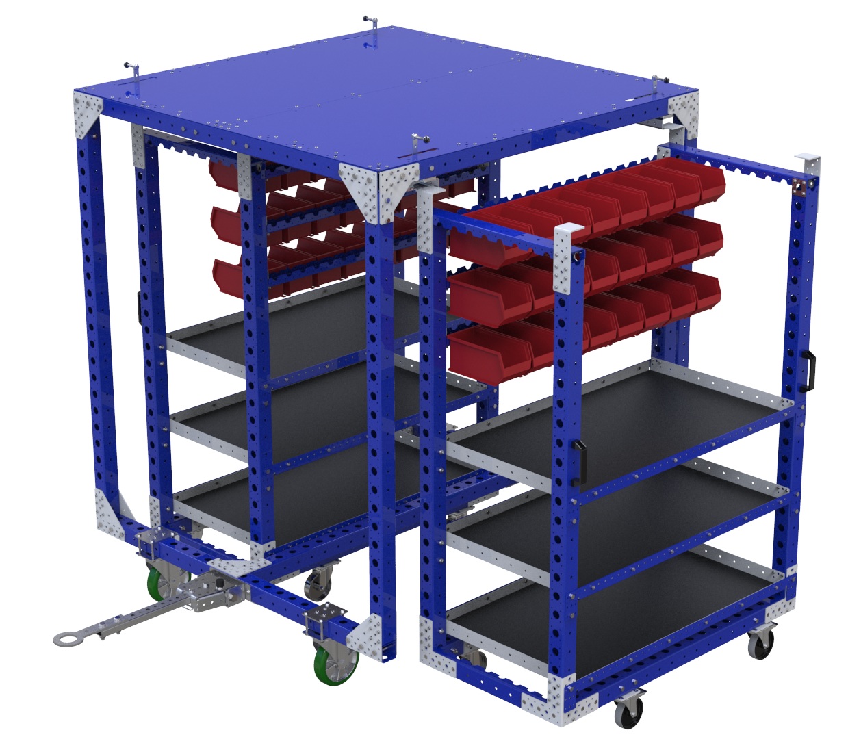 Modular & industrial material handling mother-daughter cart by FlexQube