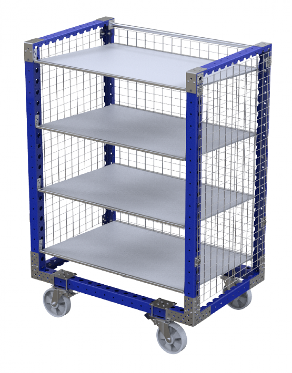 FlexQube flat shelf cart with fence