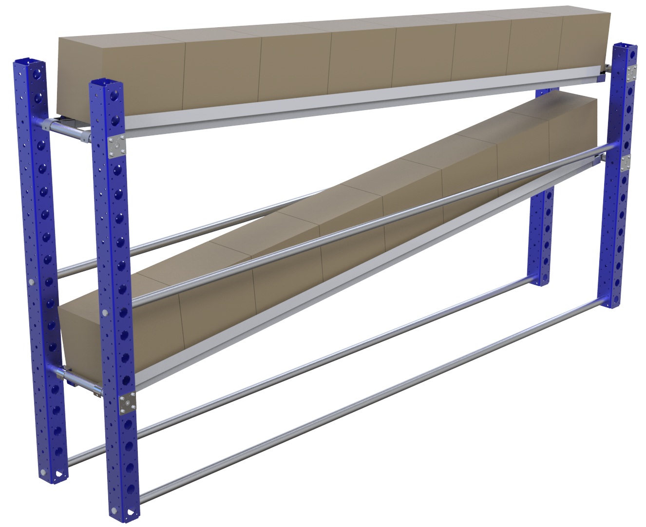 Estante de Flujo FlexQube con enganche añadido para el manejo de materiales