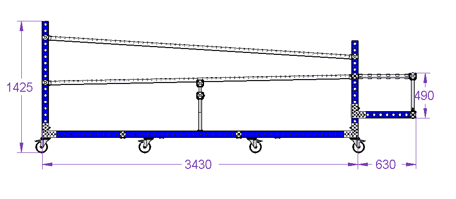 Roller track rack 3430 x 560 mm