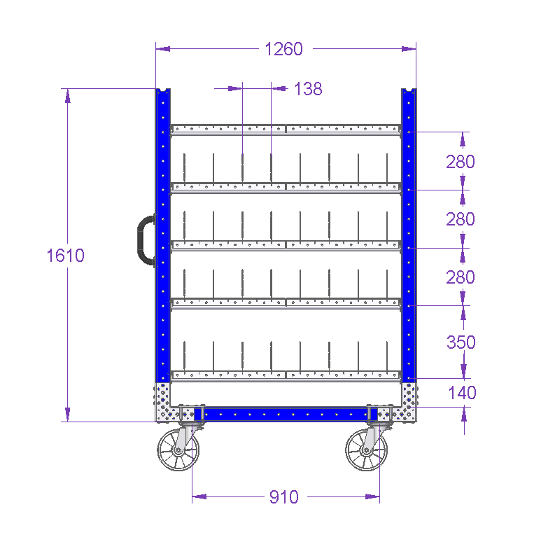 Shelf Cart W Dividers - 1260 x 770 mm