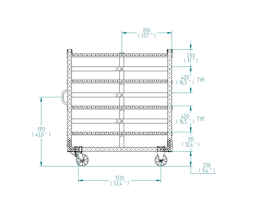 Flat shelf cart – 770 x 1680 mm