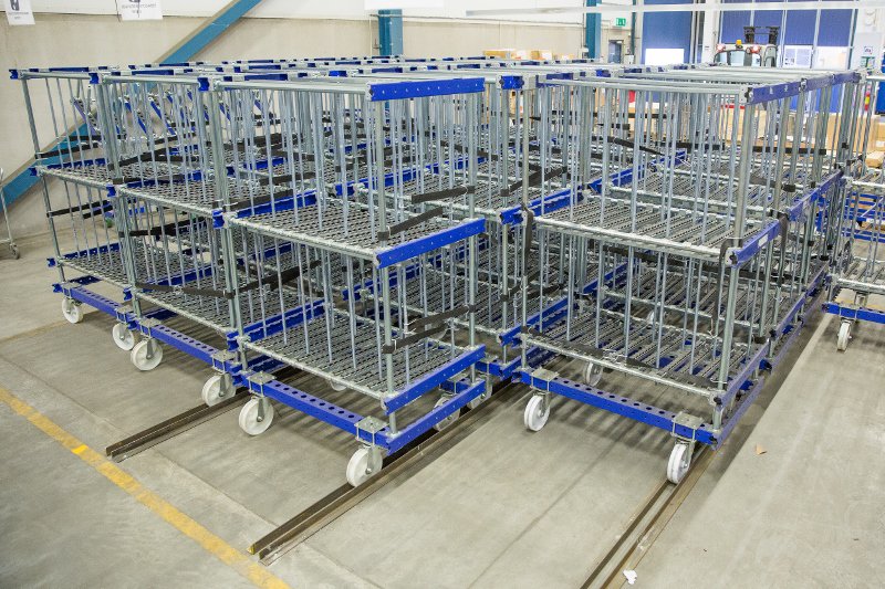 FlexQube Material Handling kit carts stacked together