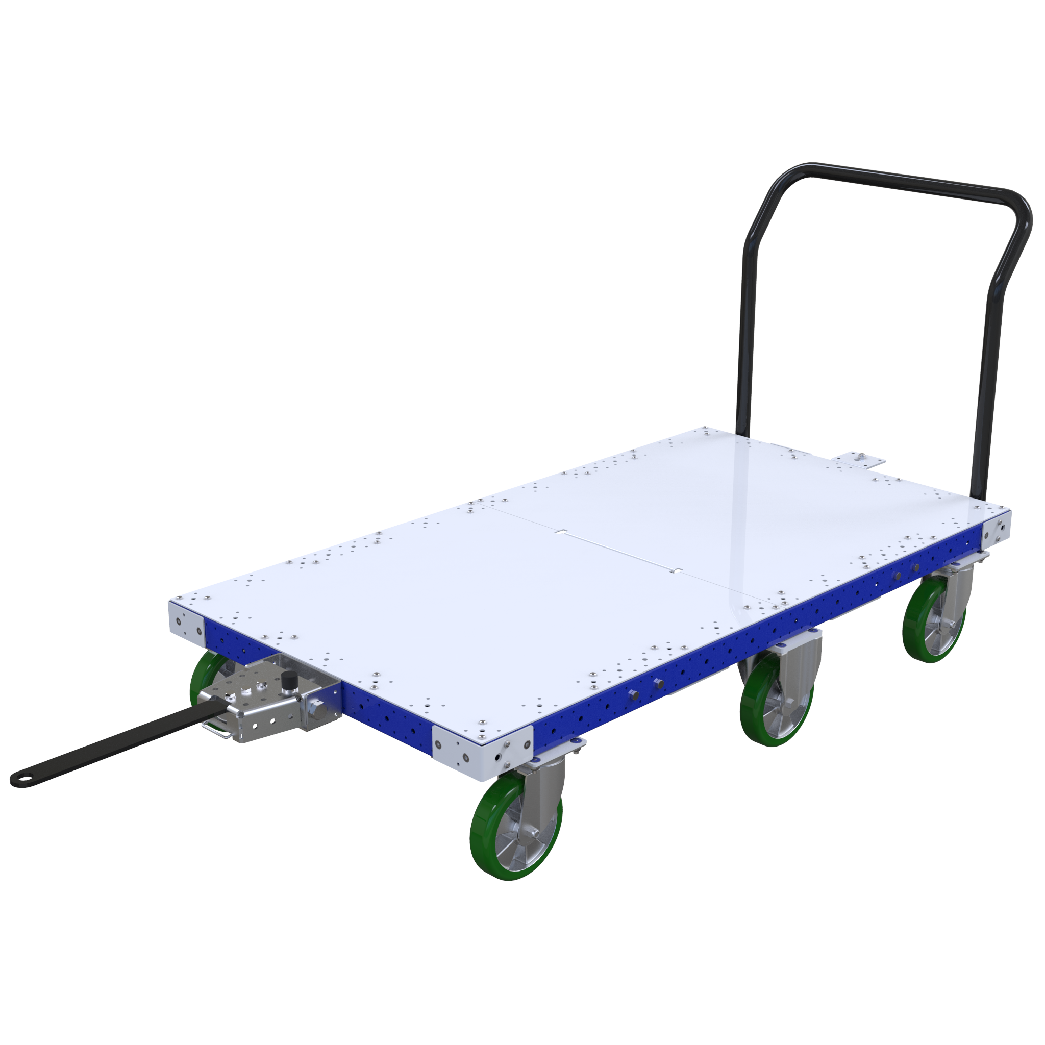 Tuggable flatbed pallet/container cart.