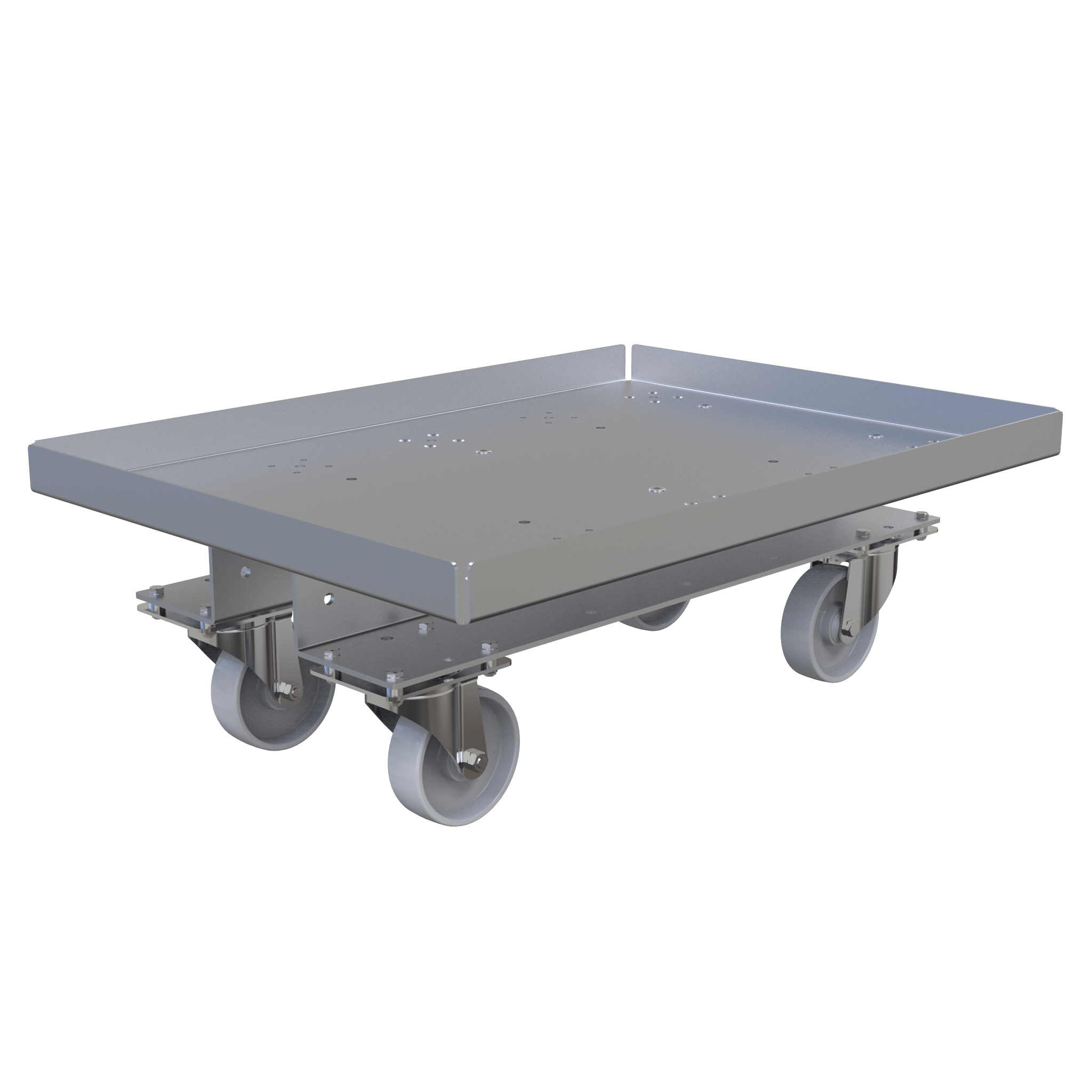 Flat deck cart designed to fit a Liftrunner e-frame and to transport boxes and containers across the shop floor. 