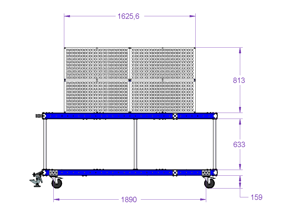 Assembly cart with pegboard – 770 x 2170 mm