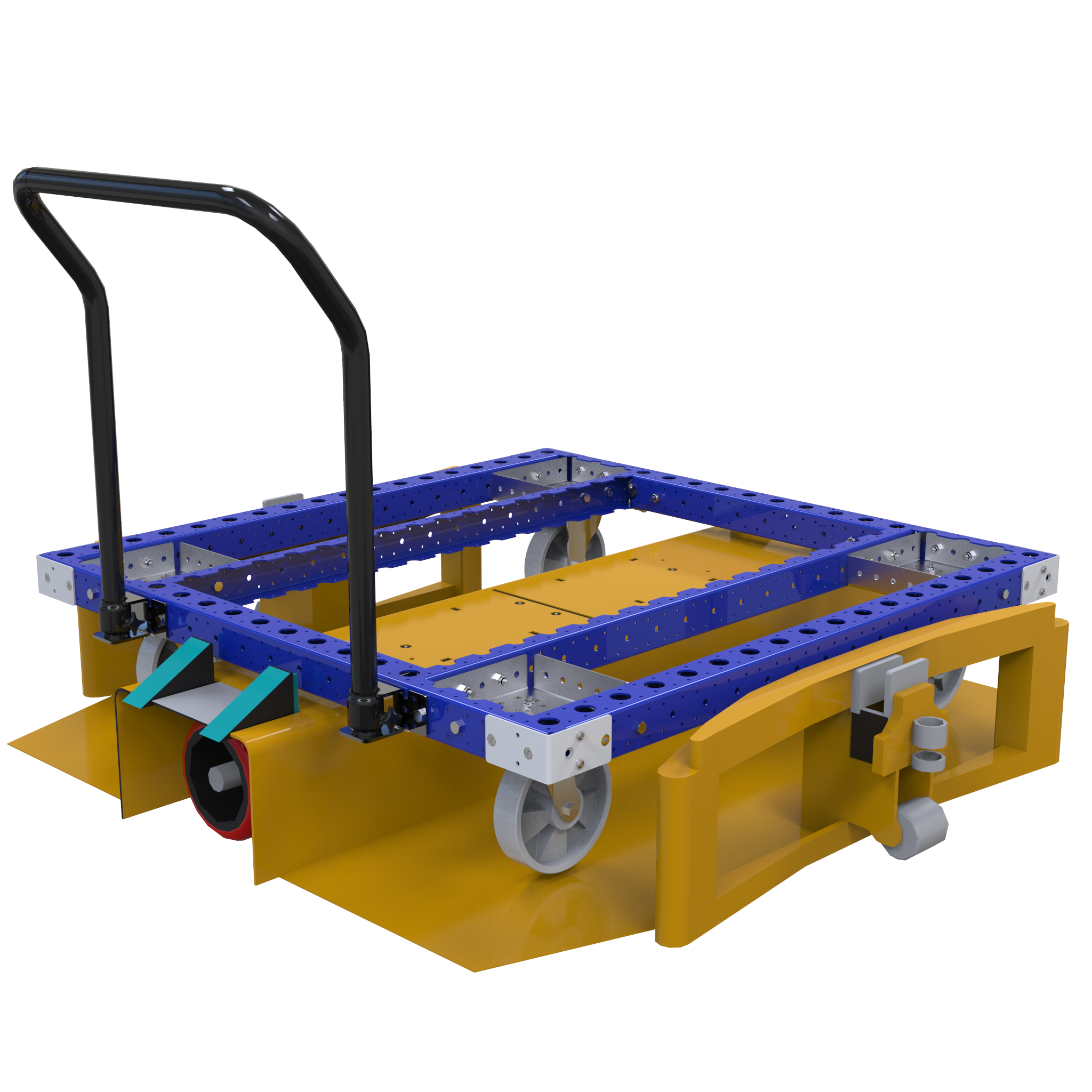 Standard pallet cart designed to transport pallets and containers. 