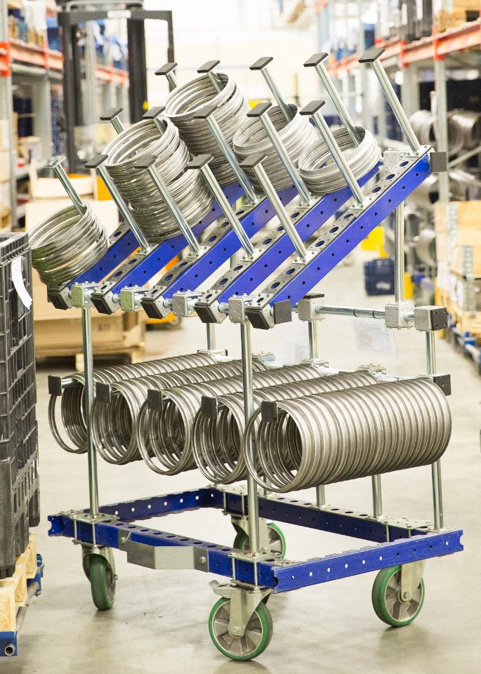 Solución de carritos kit FlexQube dentro de un almacén