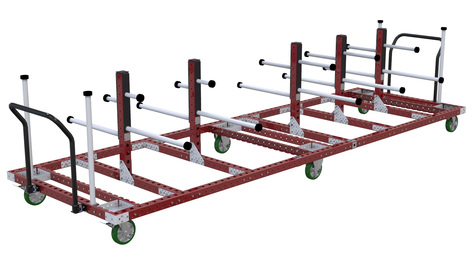 Hanging cart designed to store and transport large panels between warehouse and assembly area