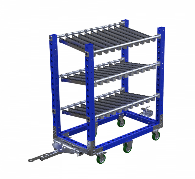 FlexQube Material Handling flow rack with added tow bar