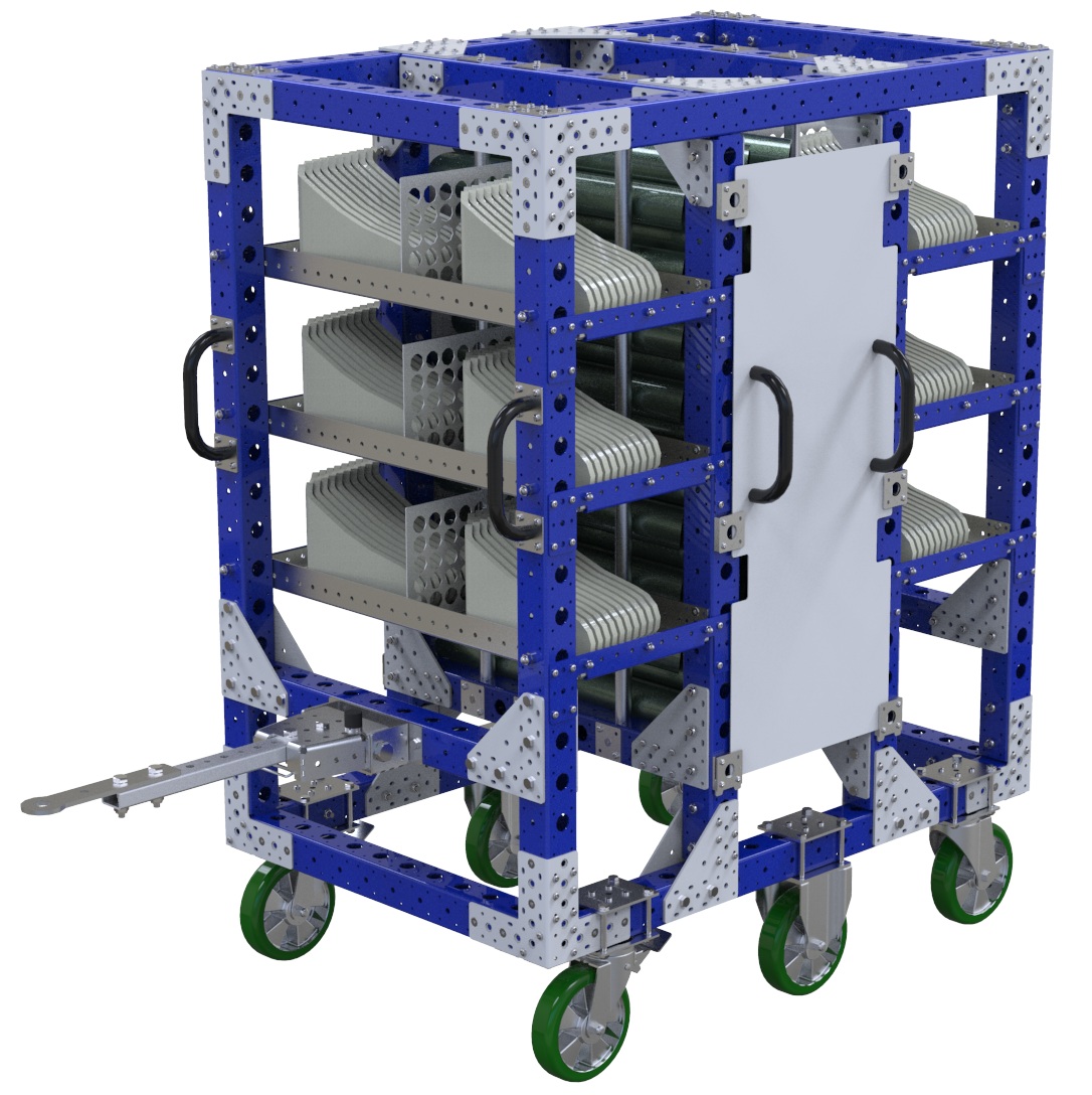 Carrito kit industrial con ganchos y repisas de FlexQube