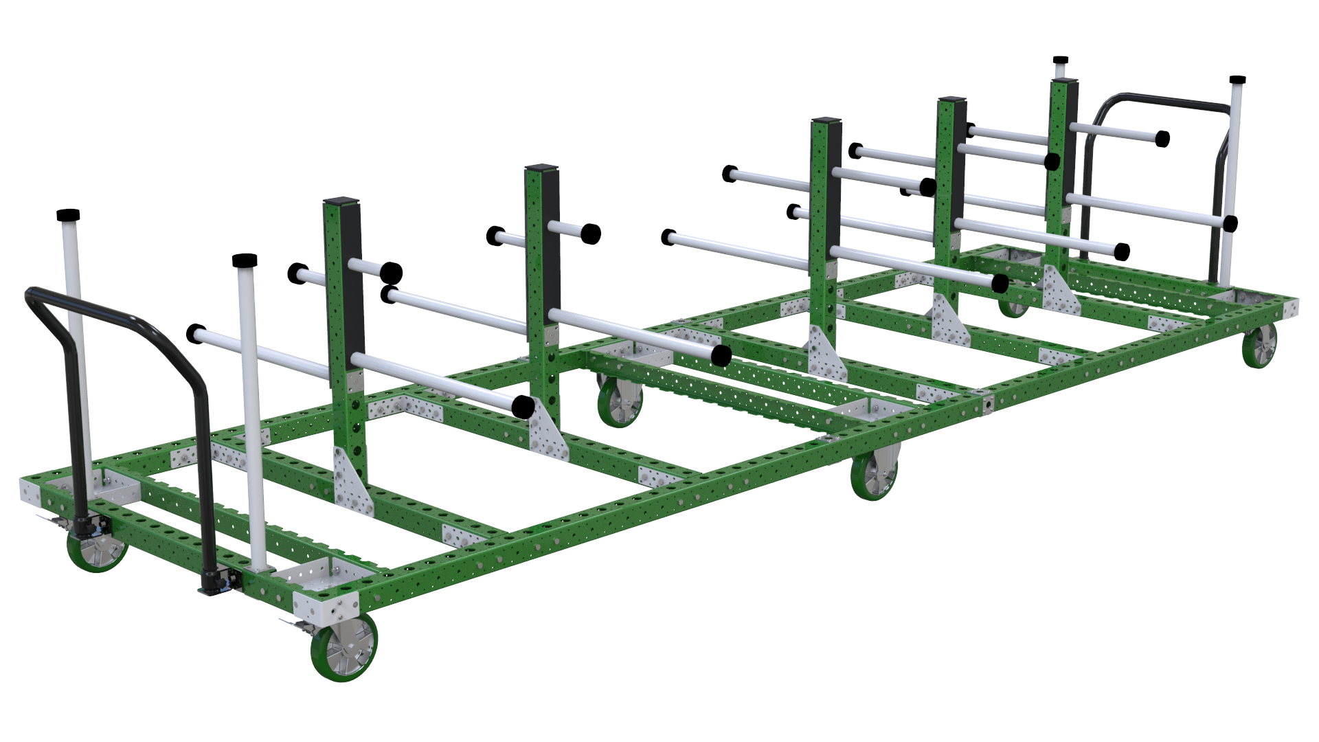 Hanging cart designed to store and transport large panels between warehouse and assembly area