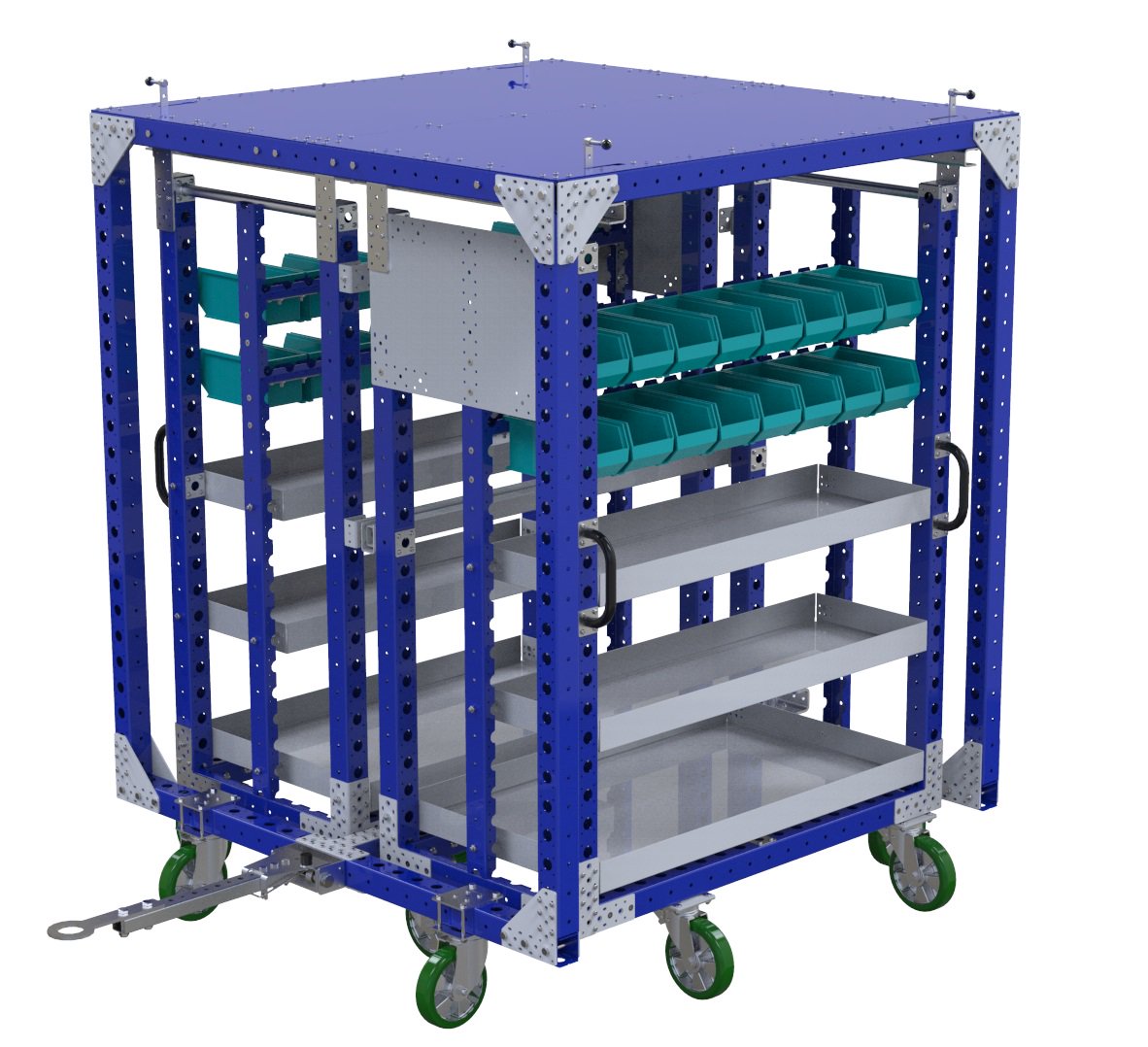 Modular & industrial material handling mother-daughter cart by FlexQube