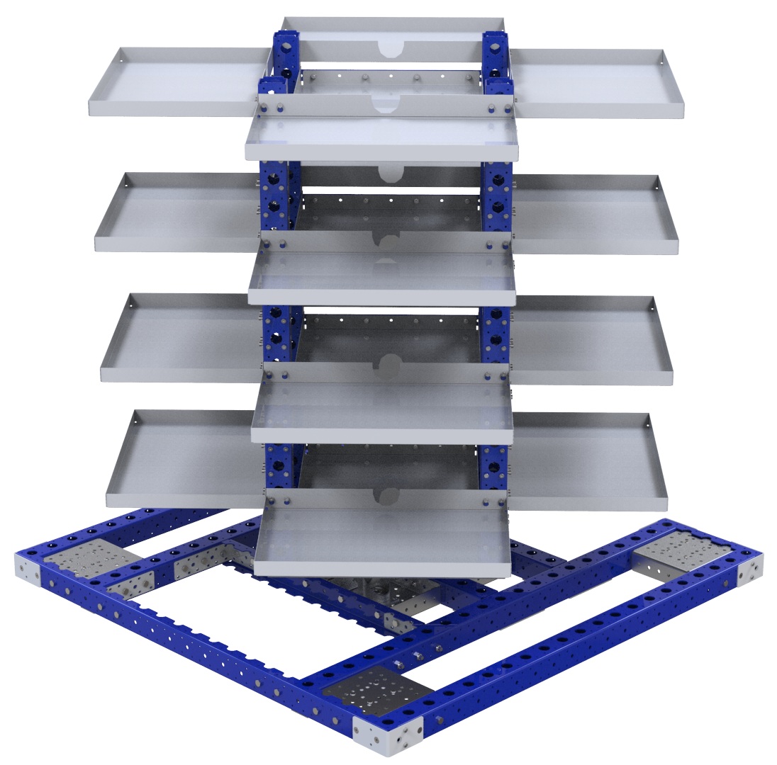 Modular & industrial material handling rotating shelf cart by FlexQube