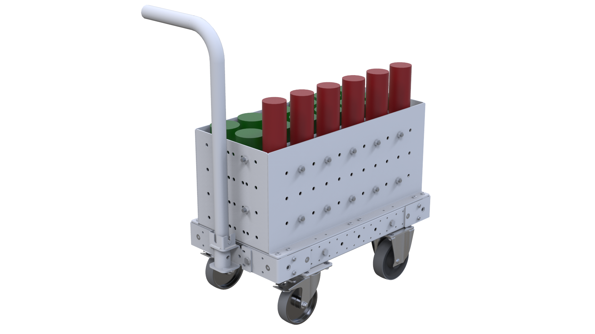 This cart was custom-designed to store and transport heavy bottles.
