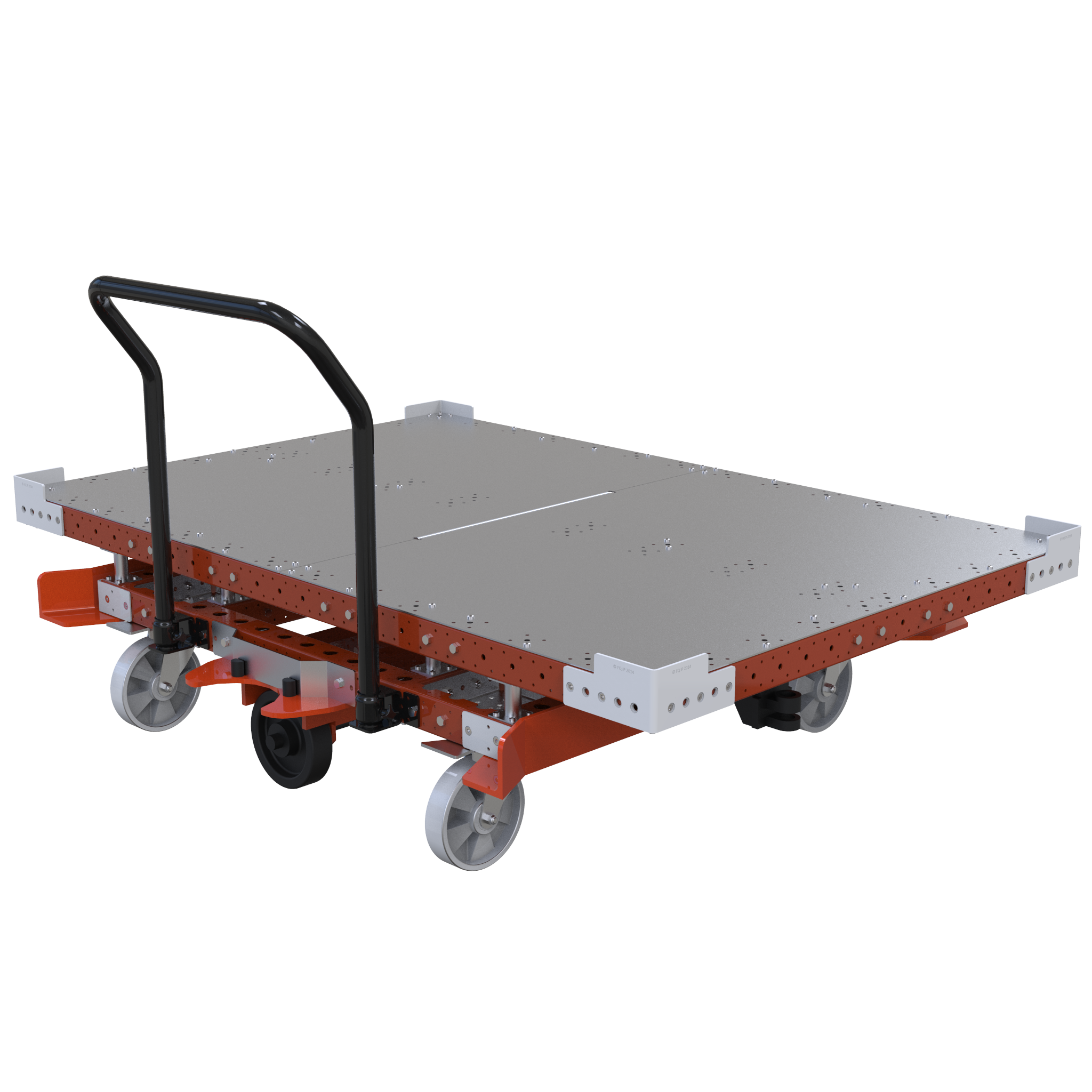 Flat deck pallet push cart designed to be used in combination with a LiftRunner.