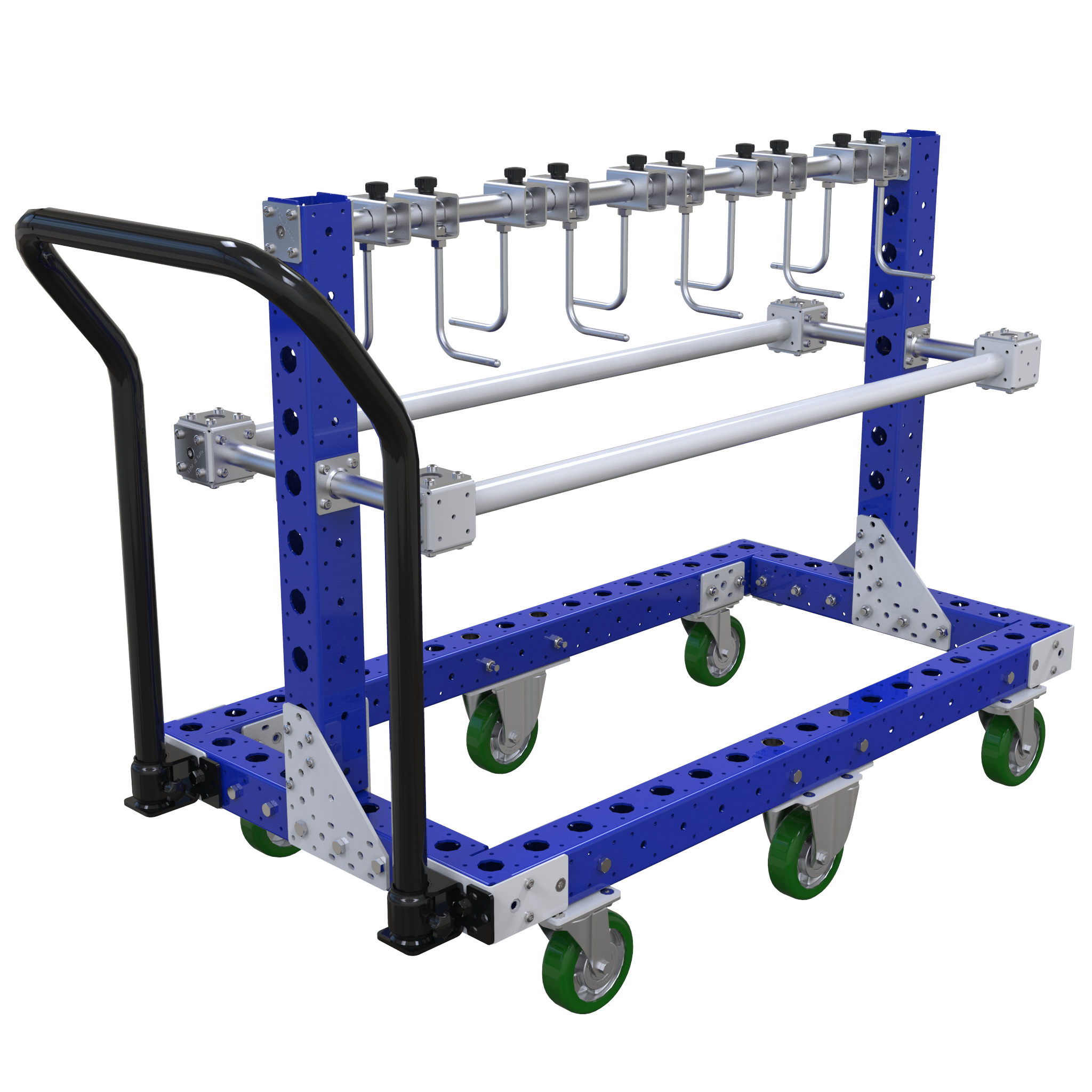 This hanger cart was designed to store and transport various automotive parts.